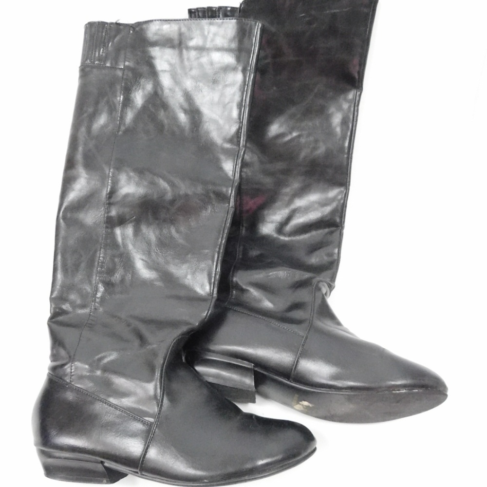 Charlotte Russe Black Leather Tall Flat Boots Sz 7